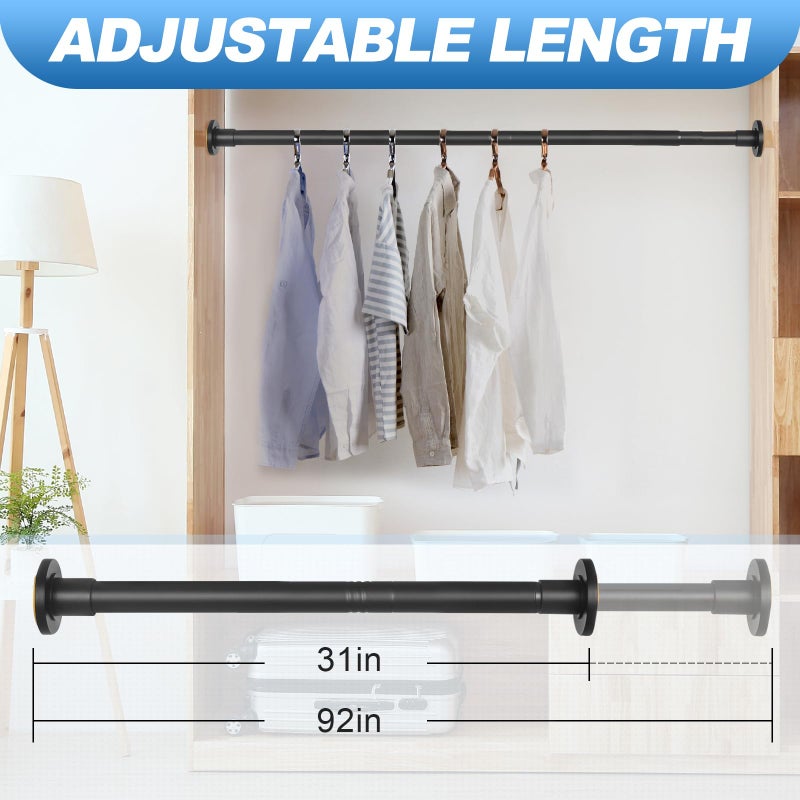 CorkLatta Black Shower Curtain Rod 31 to 92 Inch 1 Inch Diameter Adjustable Spring Tension Stainless Steel Telescoping Rod Easy Install No Rust - Image 4